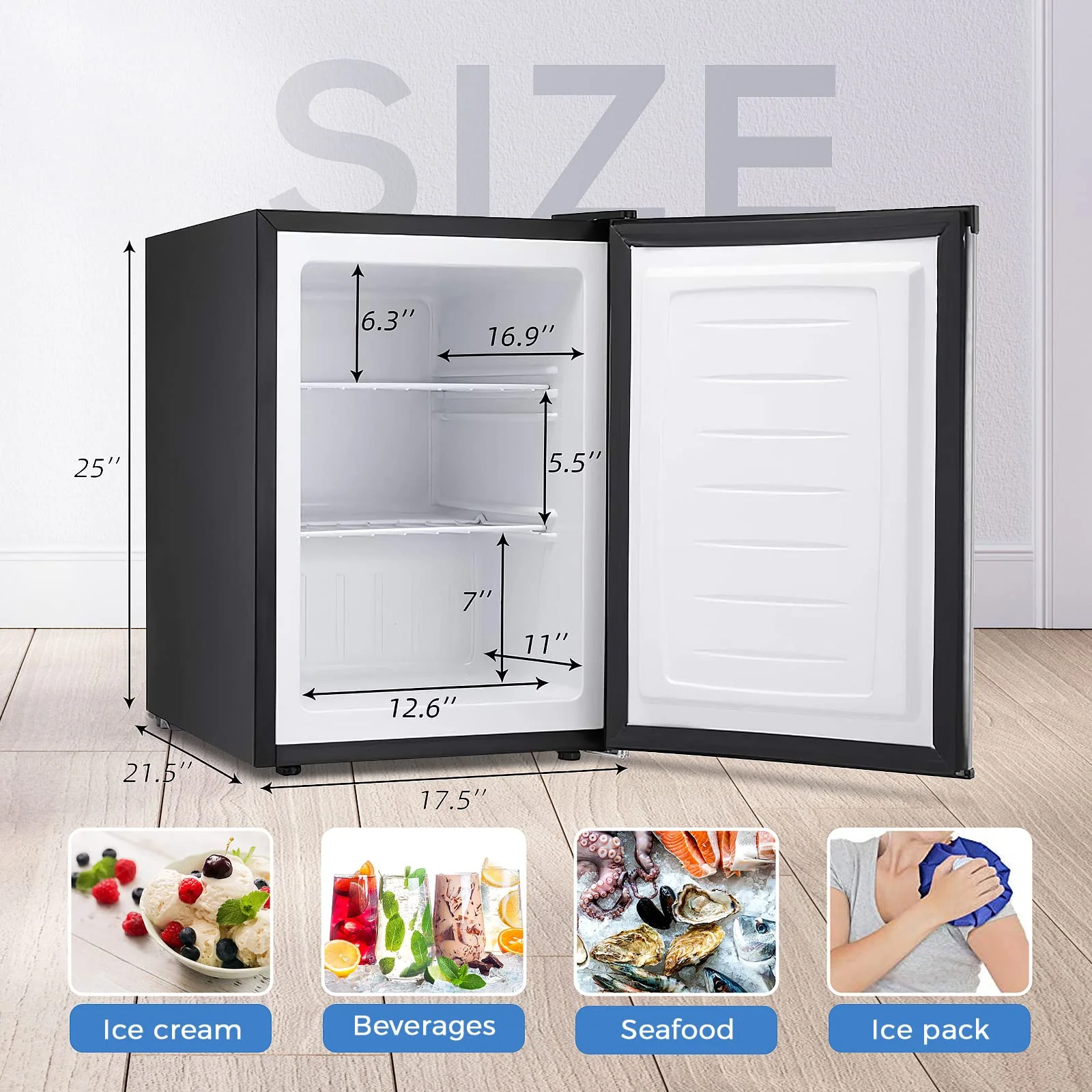 Kismile Upright Freezer,3.0 Cu.ft Mini Freezer with Reversible Single Door
