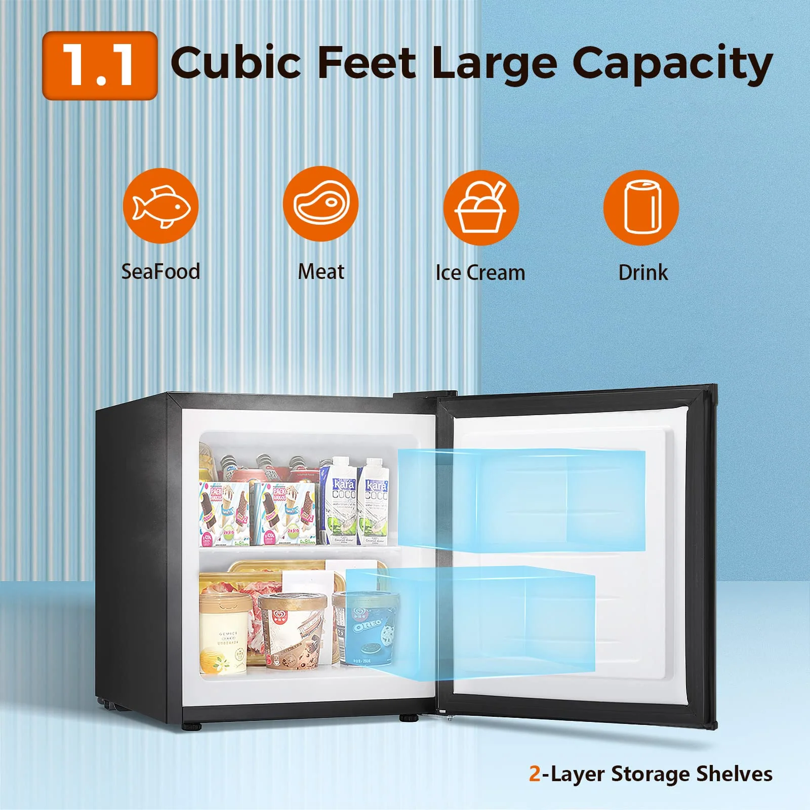 Kismile Upright Freezer,3.0 Cu.ft Mini Freezer with Reversible Single Door