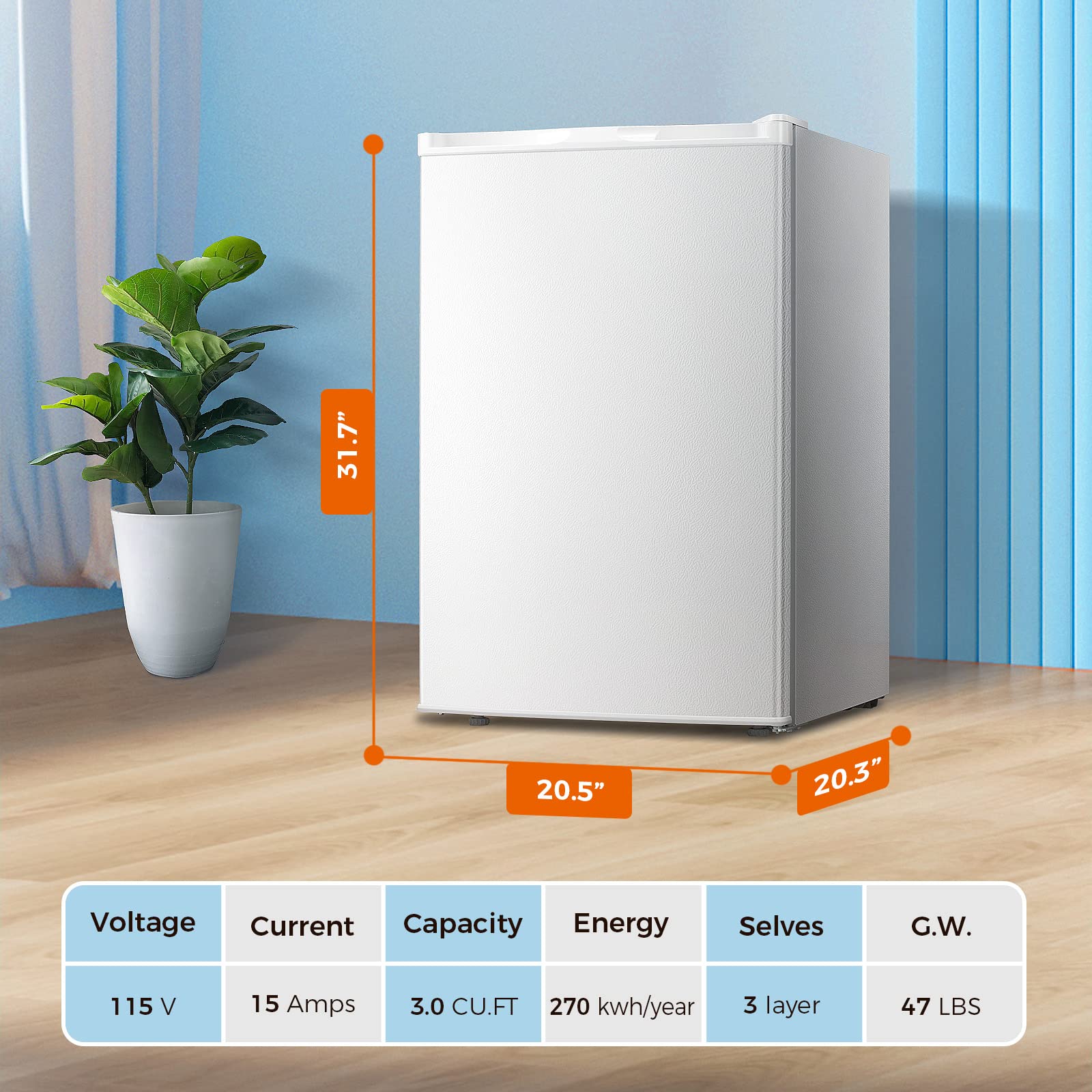 Kismile Upright Freezer,3.0 Cu.ft Mini Freezer with Reversible Single Door