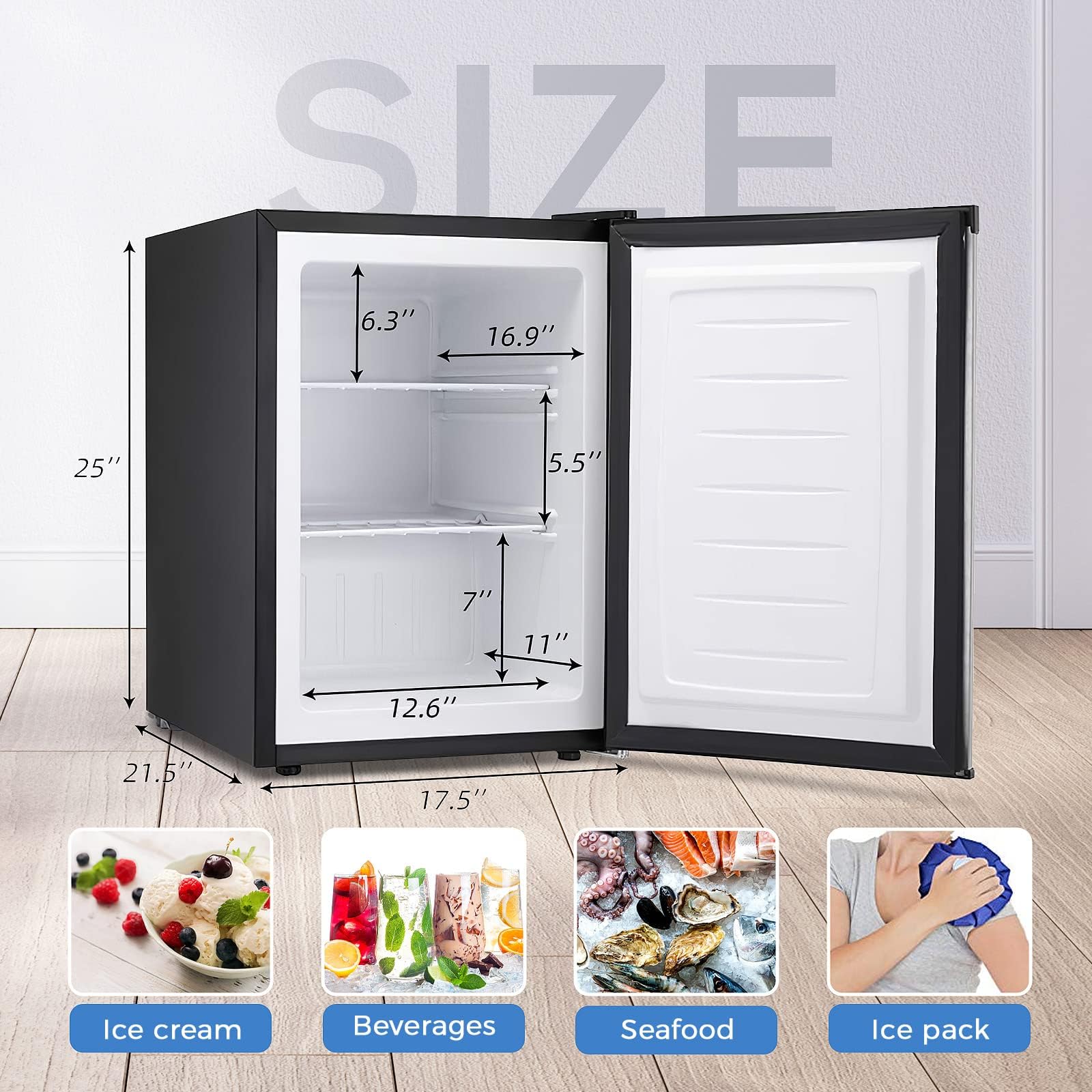 Kismile Upright Freezer,3.0 Cu.ft Mini Freezer with Reversible Single Door